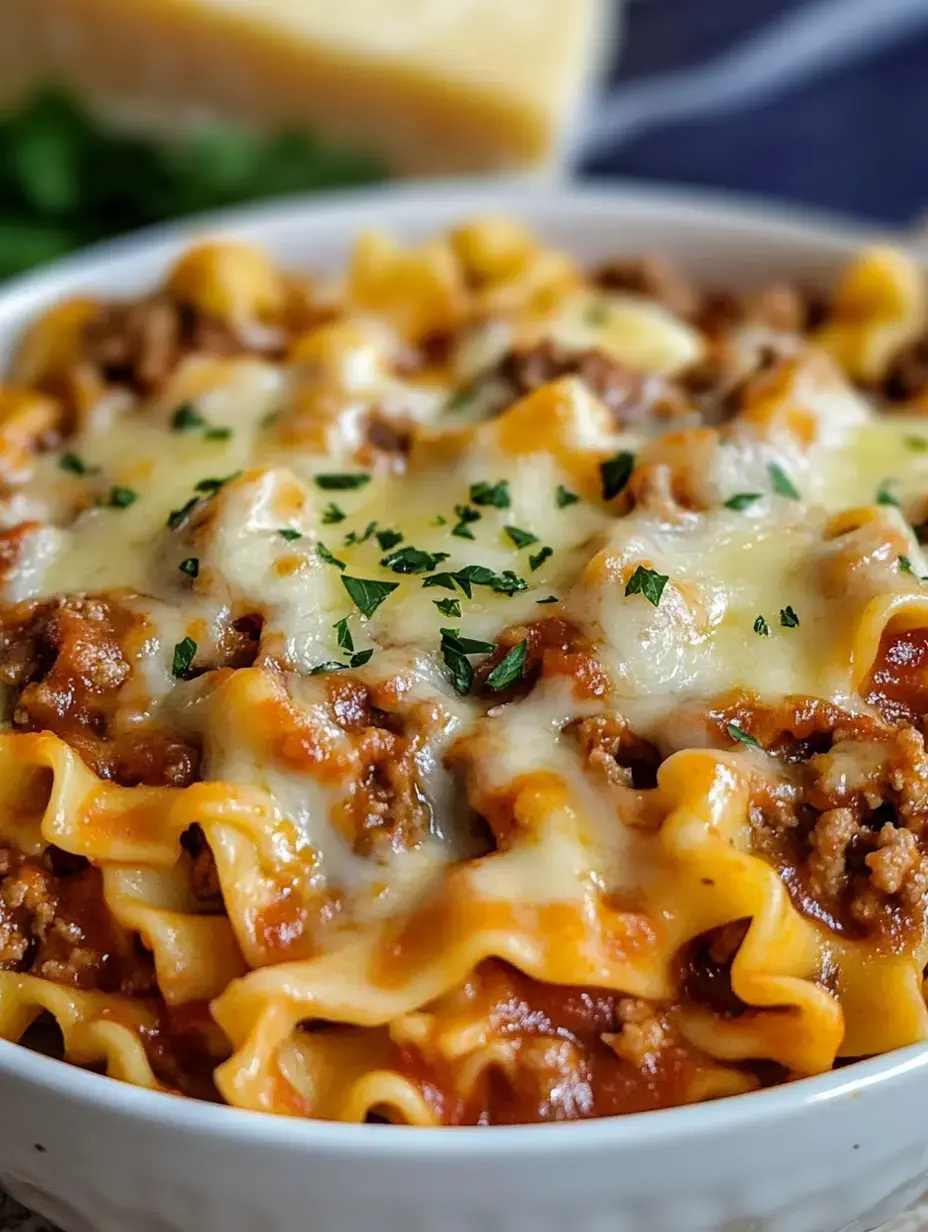 A steaming portion of layered pasta dish with bubbling cheese and bright green parsley on top.