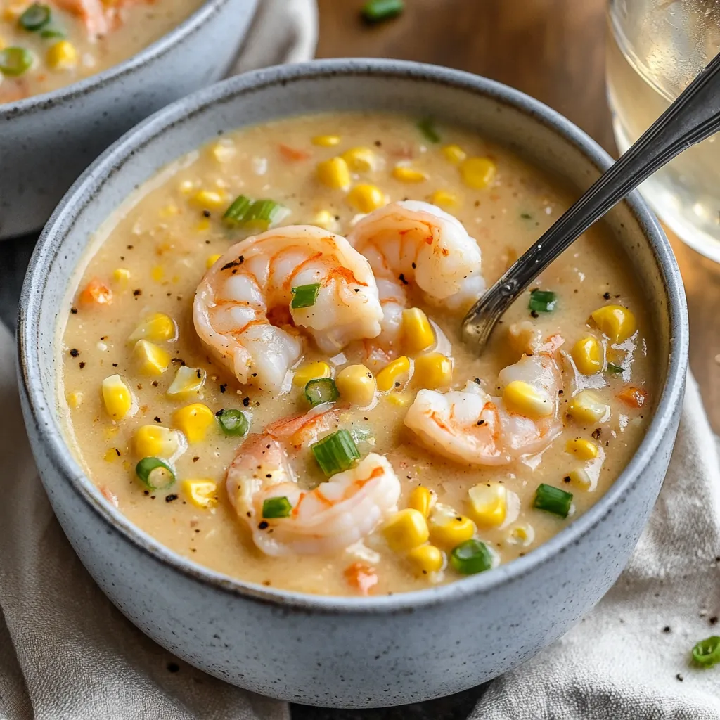 Delicious shrimp and corn soup in a creamy base.