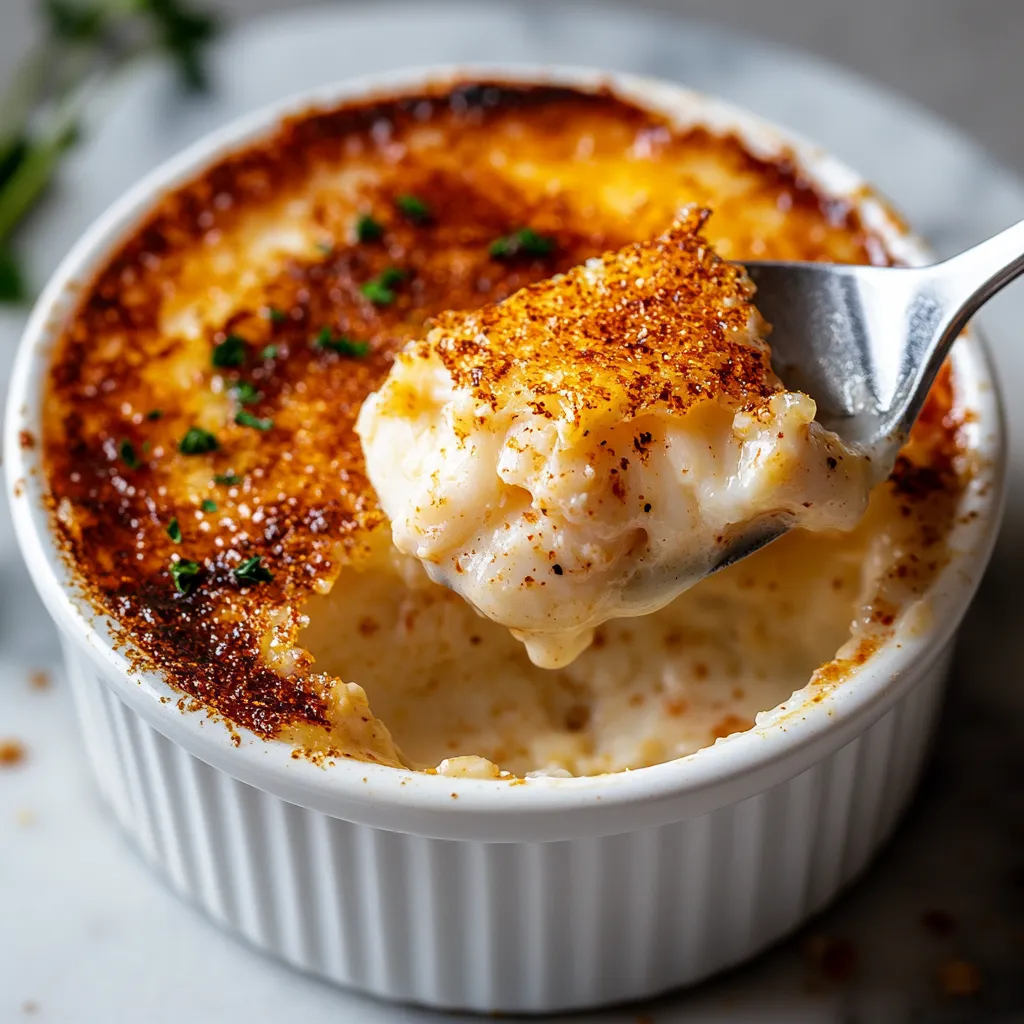 Creamy crab brûlée with crunchy caramelized sugar topping.