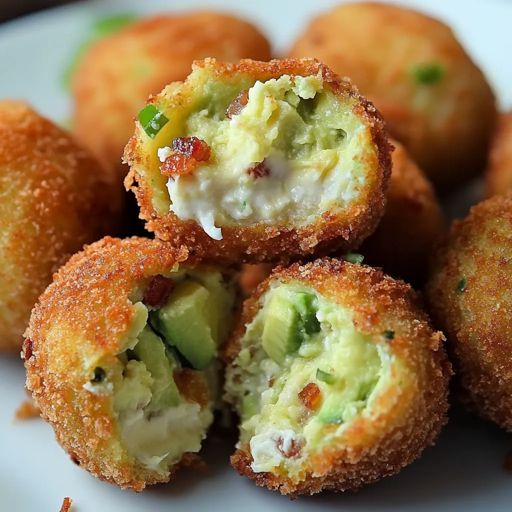 Tasty crispy cream cheese, avocado, and bacon balls, great for snacks.