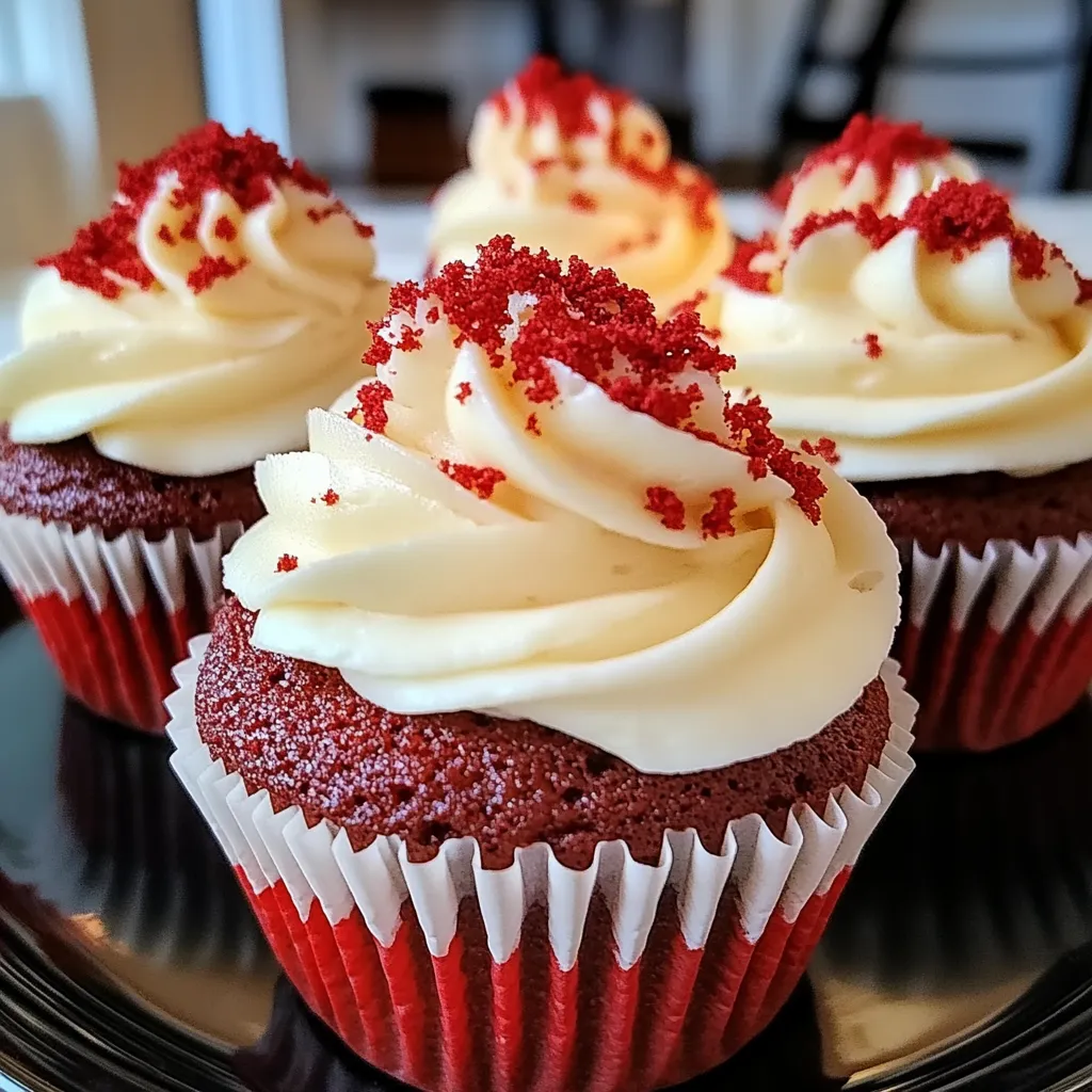 Decadent Southern red velvet cupcakes with hidden cheesecake centers and fluffy cream cheese topping sprinkled with colorful decorations.