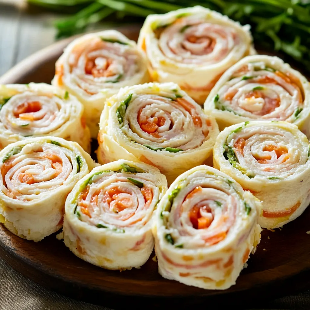 Colorful pinwheel sandwiches with various fillings rolled in tortillas and sliced into bites.