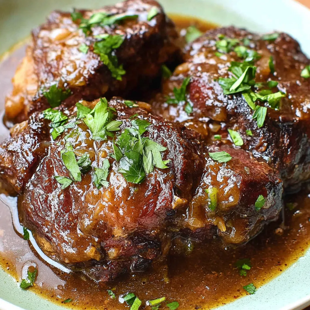 A close view of beef cheek in a dish.