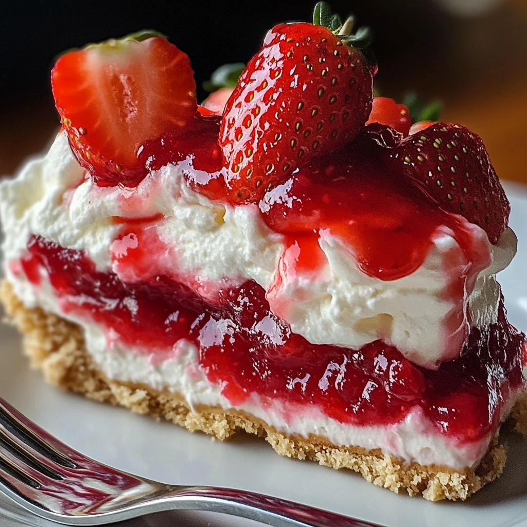 A mouthwatering strawberry cheesecake dump cake showing bright red berries and creamy filling.