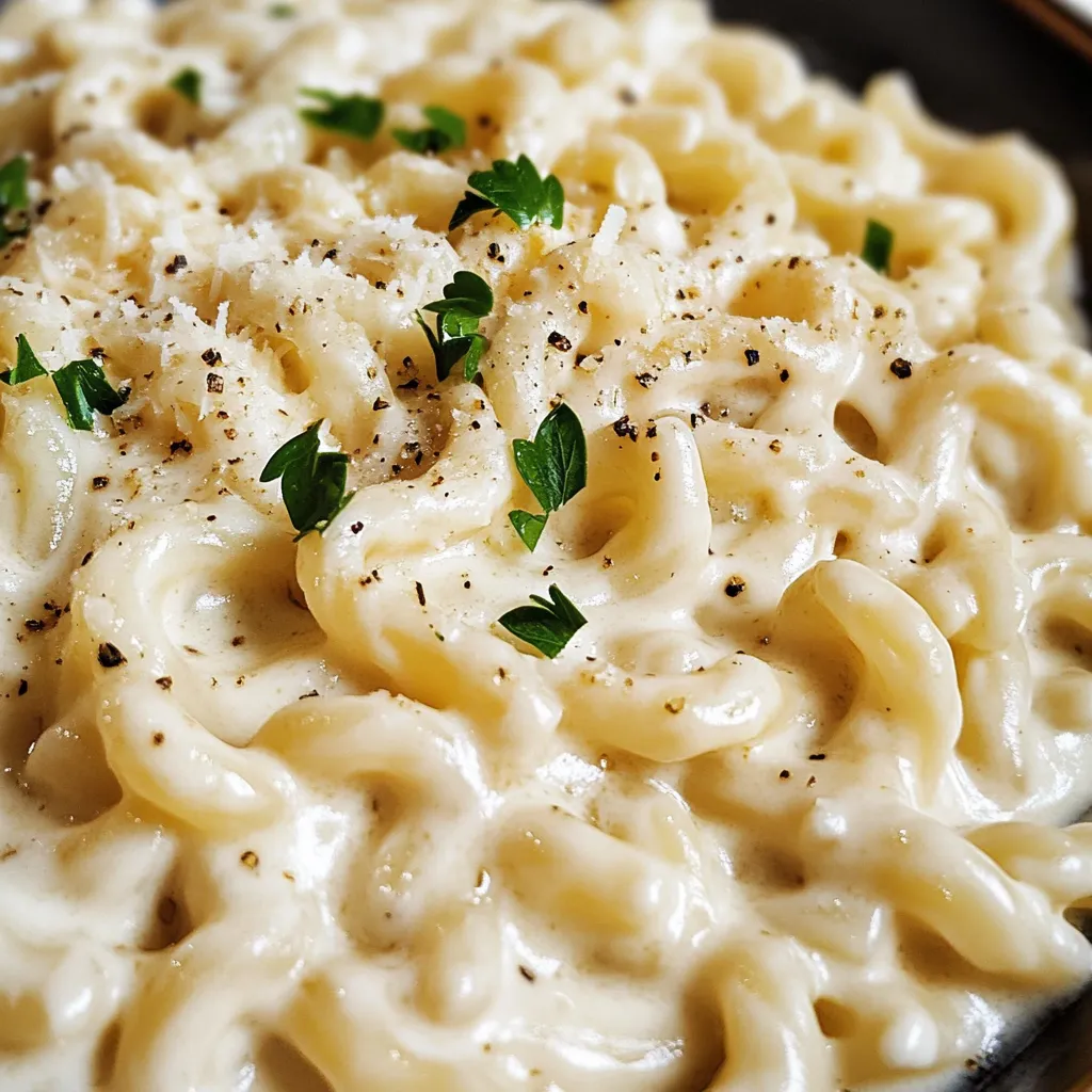 Smooth cottage cheese pasta sauce with noodles.