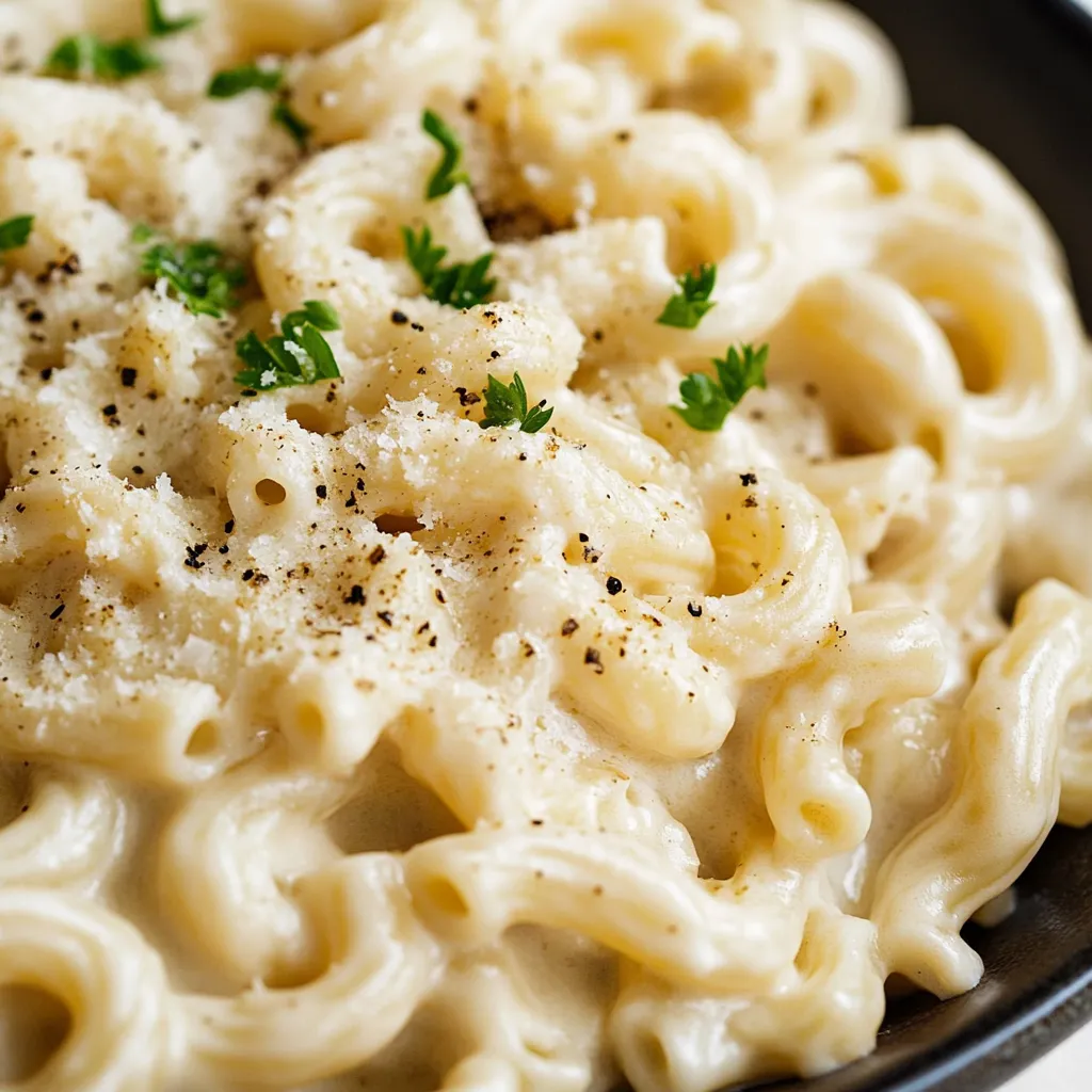 Rich cottage cheese alfredo coating pasta strands in creamy goodness.