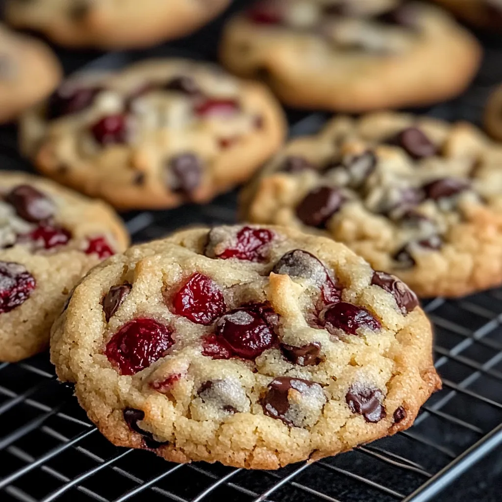 Warm cookies loaded with glossy maraschino cherries and rich chocolate chips.