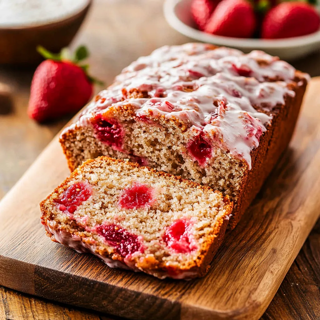 A loaf of freshly baked strawberry bread.