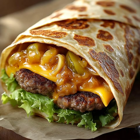 Layers of beef, cheese, lettuce, and sauce in a soft tortilla wrap served fresh.