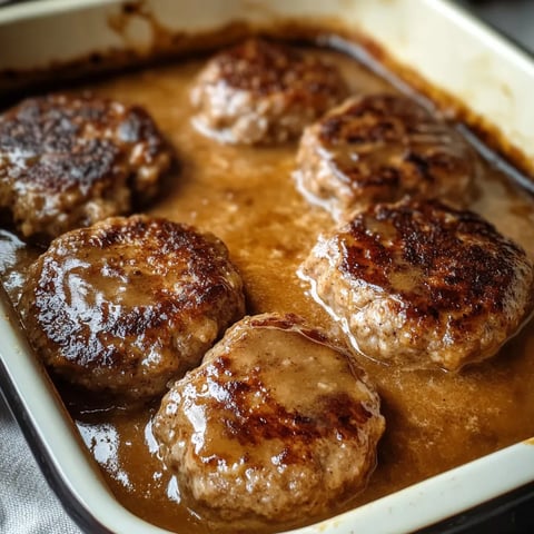 Baked meat patties in a casserole dish, symbolizing a comforting and affordable meal called poor man's steak.